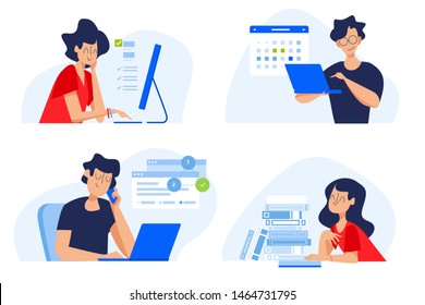 Flat design concept of distance education, online courses, e-learning, tutorials, apps. Vector illustration for website banner, marketing material, presentation template, online advertising.