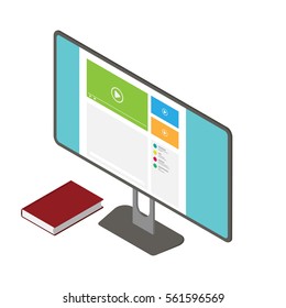 Flat design. Concept for distance education, online learning for web banners and print materials. Vector illustration. Isometric.