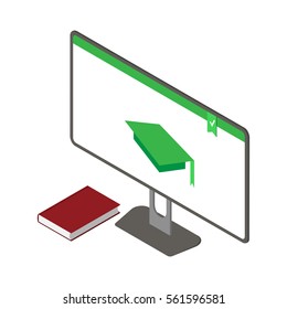 Flat design. Concept for distance education. Isolated on bright background. Vector illustration. Isometric.