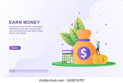 Flat design concept of Earn Point. People get points from online shopping, collecting points to exchange for shopping vouchers. Can use for web landing page, marketing material, mobile app, web banner