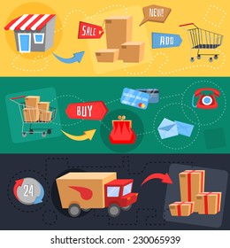 flat design concept of e-commerce, delivery, online shopping, business. Vector illustration
