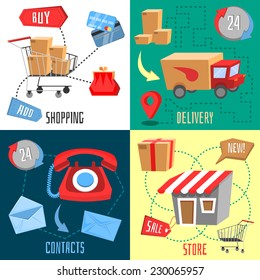 flat design concept of e-commerce, delivery, online shopping, business. Vector illustration