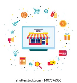 Flat design concept of e-commerce symbols vector image