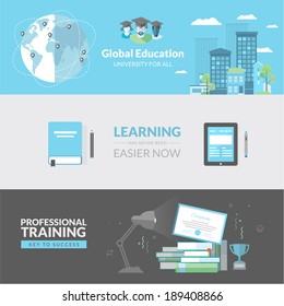 Flat design concept for education. Concepts for web banners and printed materials.