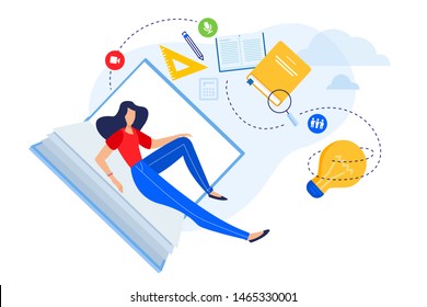 Flat design concept of education, know how, university, skill development. Vector illustration for website banner, marketing material, presentation template, online advertising.