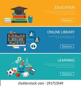 flat design concept for education ,online library, learning 