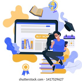 Flat design concept of education for website and landing page template.Online education, training and courses, learning, Vector illustration. - 