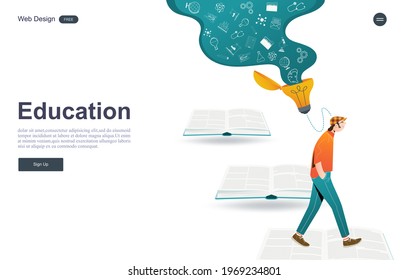 flat design concept of education for website and landing page template.Online education, training and courses, learning, Vector illustration.