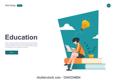 flat design concept of education for website and landing page template.Online education, training and courses, learning, Vector illustration.