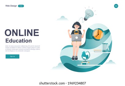 flat design concept of education for website and landing page template.Online education, training and courses, learning, Vector illustration.