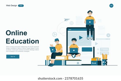  Flat design concept education for website and landing page template.Online education, training and courses, Vector