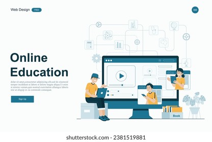  Flat design concept education for website and landing page template.Online education, training and courses, Vector
