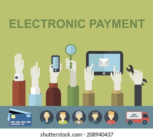 Flat design concept for electronic payments. electronic payments in flat style. hand work