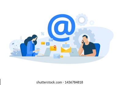 Flat design concept of email marketing, newsletter, digital advertising. Vector illustration for website banner, marketing material, business presentation, online advertising. Flat design concept of email marketing, newsletter, digital advertising. Vector illustration for website banner, marketing material, business presentation, online advertising.