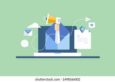 Flat design concept - Email marketing, Digital advertising, Subscription, newsletter - vector banner isolated on light background