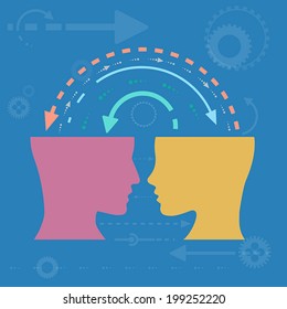 Flat design concept of exchange of ideas, experiences and thoughts