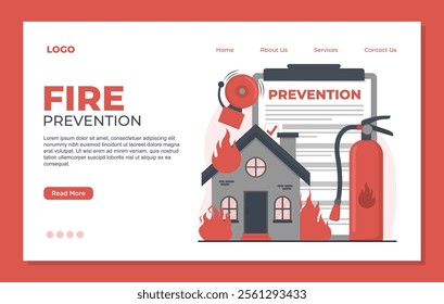 Flat design concept of fire prevention website landing page template. safety Vector illustration