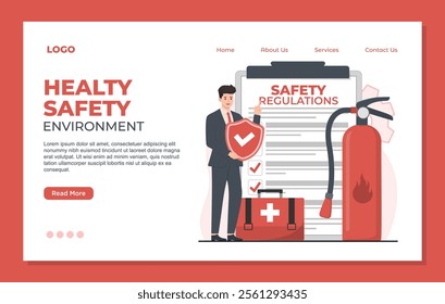 Flat design concept of fire prevention website landing page template. safety Vector illustration