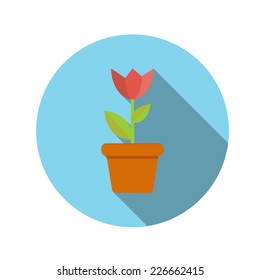Flat Design Concept Flower in Pot Vector Illustration With Long Shadow. EPS10