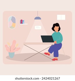 concepto de diseño plano freelance en el marketing de edición de webinar de ilustraciones de vectores domésticos