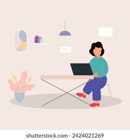 concepto de diseño plano freelance en el marketing de edición de webinar de ilustraciones de vectores domésticos