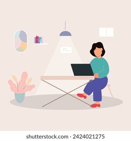 flat design concept freelance at home vector illustration webinar editing marketing