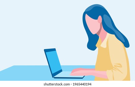 Flat design concept girl working on laptop, online learning, online work vector illustration website banner, marketing material, template, online advertising.