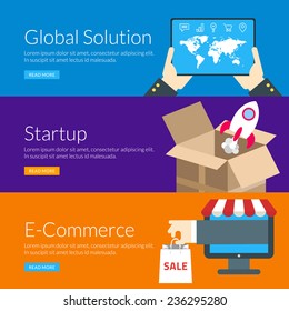 Flat design concept for global solution, startup and e-commerce. Vector illustration for web banners and promotional materials