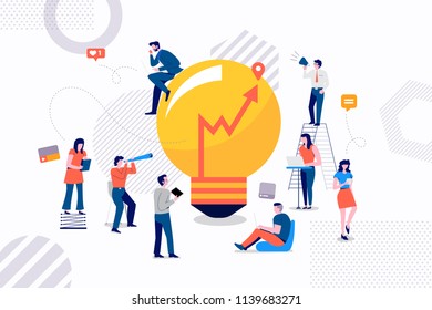 Flat design concept group of businessman working for create good idea marketing. Vector illustrations. 