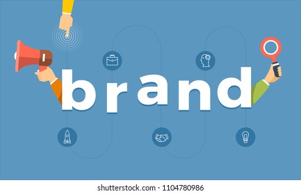 Flat design concept hand create symbol icon and words brand. Vector illustrations.