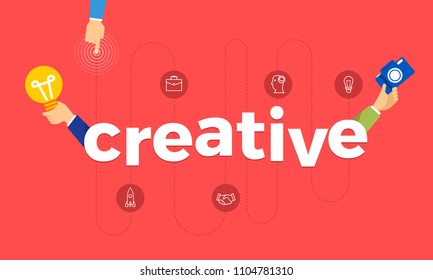 Flat design concept hand create symbol icon and words creative. Vector illustrations.