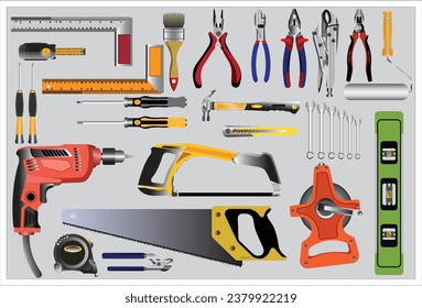 Flat design concept hand work tools box set.Vector