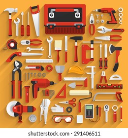 Flat design concept hand work tools box set.Vector illustrate.