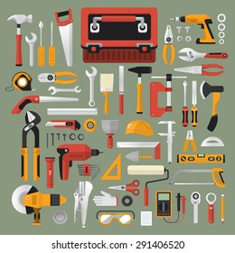 Flat design concept hand work tools box set.Vector illustrate.