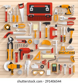 Flat design concept hand work tools box set.Vector illustrate.