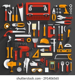 Flat design concept hand work tools box set.Vector illustrate.