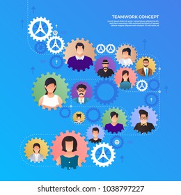 Flat design concept hands teamwork building success business work together. Vector illustrate.