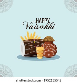 Flat design concept for happy vaisakhi celebration greeting card and background
