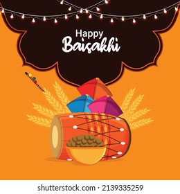 Flat Design Concept Of Happy Vaisakhi Celebration Background