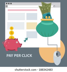 Flat design concept icon of pay per click illustration, VECTOR