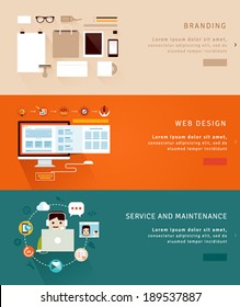 Flat Design Concept Icons and banners for  branding, web design and  service and maintenance