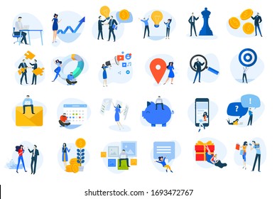 Flat design concept icons collection. Vector illustrations for business, finance, digital marketing, social network, shopping and online communication. Icons for graphic and web designs.