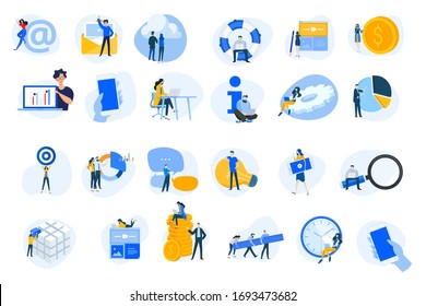 Flat design concept icons collection. Vector illustrations for internet services, cloud computing, content management, web development, business, video streaming, teamwork, finance, mobile using. 