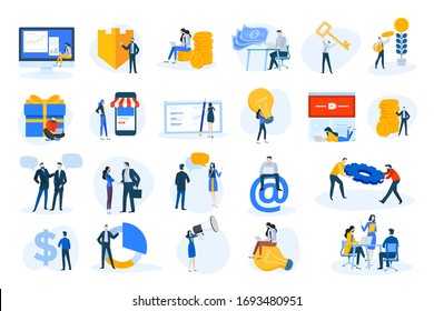 Flat design concept icons collection. Vector illustrations of business and finance, marketing, m-commerce, social media, communication. Icons for graphic and web designs, marketing material.