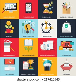 Flat design concept icons for networking, online education, business, e commerce, payments. Symbols for websites,prints,presentations,promotional and infographics elements, digital services and apps.