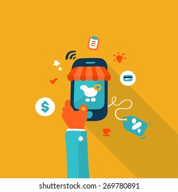 flat design concept icons for web and mobile phone services and apps. Icons for mobile marketing, email marketing, video marketing and digital marketing.