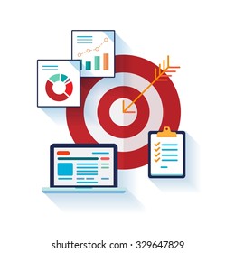 Flat design concept icons for web and mobile phone services and apps. Marketing online analytic and optimization concept symbols. Target, tasks, charts concept illustration.