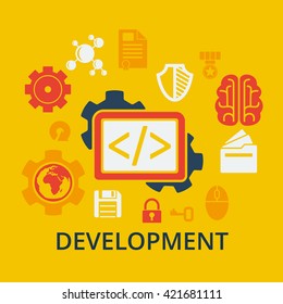 Flat design concept icons for web and mobile services and apps. Icons concept of coding and development. Vector illustration.