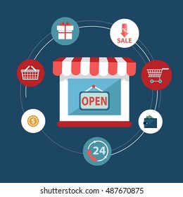 flat design concept icons for web and mobile phone services and apps. Icons for mobile marketing and online shopping.