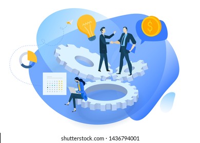 Flat design concept of from idea to realization, crowdfunding, product development. Vector illustration for website banner, marketing material, business presentation, online advertising.